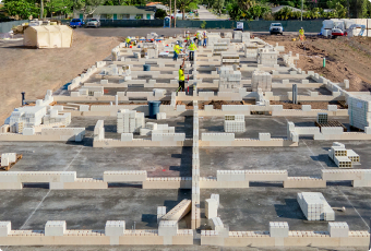 Ground-floor walls during assembly.